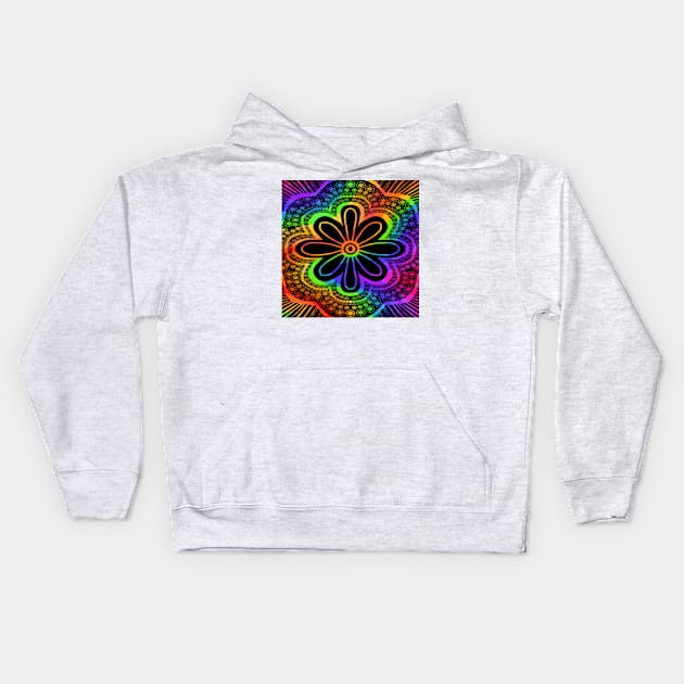 Rainbow Flower Pattern Kids Hoodie by GemmasGems